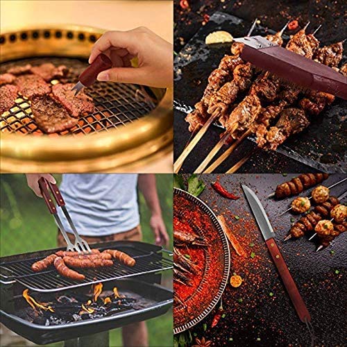 FIXKIT Utensilios para Barbacoa 18 Piezas Completas de Herramientas de Barbacoa de Acero Inoxidable Cubiertos con Mango de Madera Conjunto de Barbacoa con Maletín, Cumpleaños, Hombre