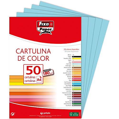 Fixo Paper 11110336 – Paquete de 50 cartulinas azules – cartulina azul turquesa A4, 180g