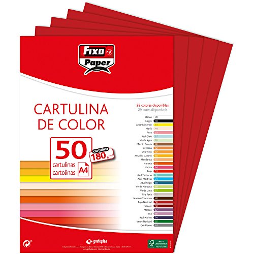 Fixo Paper 11110356 – Paquete de cartulinas A4 – 50 unidades color rojo carmín, 180g