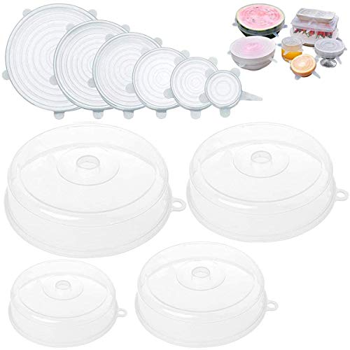 Fiyuer 10 Pcs tapa microondas silicona Colador Plastico para frutas verduras libre y no tóxico Transparente