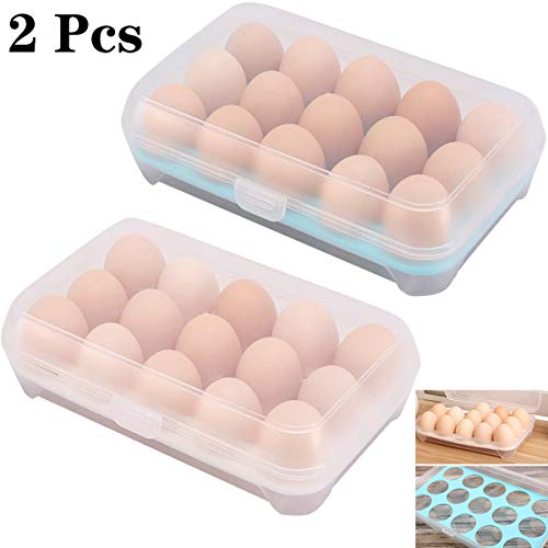 Fiyuer huevera plastico 2 Pcs Caja para Huevos Organizador de Cocina apilable con Tapa Capacidad para 30 Huevos