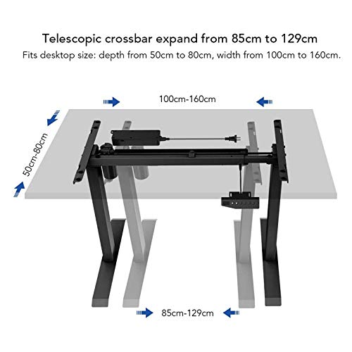 FLEXISPOT E1B Marco de Escritorio de pie con Altura Ajustable eléctrica, Escritorio de pie de Acero sólido con tecla de Memoria automática Inteligente (Negro)