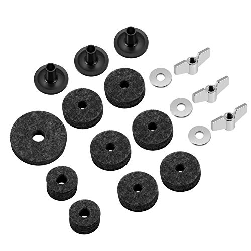 Flexzion Set de 18 piezas de almohadillas de fieltro para platillos, fundas y Hi Hat, Accesorios para baterias, Piezas de reemplazo, Set de embrague, tuercas y arandelas (Gris)