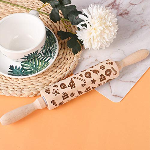 Fleymu Impresión Rodillo Amasar Madera Hornear Masa Grabado Láser Estampado Relieve Caseras Suministros Accesorios de Cocina Pin Textura Horneado Galletas para Hornear Pasta, Pizza, Fondant y Galletas