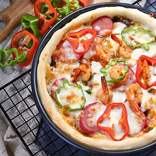 Fleymu Juego Bandeja para Pizza Horno Molde Hornear Tarta Antiadherentes Cocina Plato Redonda Sartén Duradera Masa Acero Carbono Profesional Universal Pizza Bandejas para Restaurantes y Pizzas Caseras