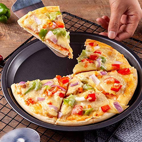 Fleymu Juego Bandeja para Pizza Horno Molde Hornear Tarta Antiadherentes Cocina Plato Redonda Sartén Duradera Masa Acero Carbono Profesional Universal Pizza Bandejas para Restaurantes y Pizzas Caseras