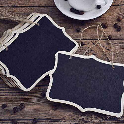 Fleymu Mini Pizarra Colgante de Madera Mensajes Pizarra Negra Pequeñas Carteles Mensajes Pizarras Bodas Pizarra para Etiqueta de Alimentos, Números de Mesa y Bodas Decoración de Evento (12 Pedazo)