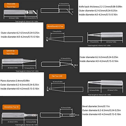 Fleymu Puntas Soldadura Estación de Soldadura de Hierro Diferentes Modelos Punta Set Cobre Sin-plomo de Soldador para Soldadura, Corte en Caliente, Soldadura, Pirograbado, Fabricación Joyas (5 Piezas)