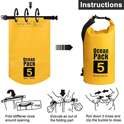 flintronic® Bolsa Impermeable, 5L Bolsa de Hombro Impermeable IP66, para Canoa Kayak Barco Camping Natación Rafting Velo Pesca, Amarillo (Incluye 1 PCS Bolsa Impermeable para Teléfono Celular)