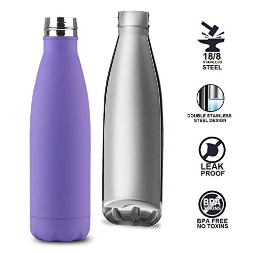 flintronic Botella Termica, 500ML Botella de Agua de Acero Inoxidable, Aislamiento de Vacío de Doble Pared, Botellas de Frío/Caliente Sin BPA & Eco Friendly, con 1 Portavasos y 1 Cepillo