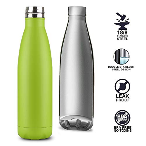 flintronic Botella Termica, 500ML Botella de Agua de Acero Inoxidable, Aislamiento de Vacío de Doble Pared, Botellas de Frío/Caliente Sin BPA & Eco Friendly, con 1 Portavasos y 1 Cepillo