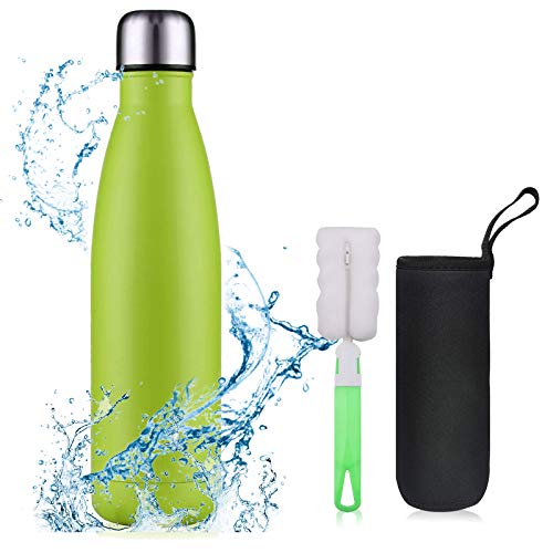 flintronic Botella Termica, 500ML Botella de Agua de Acero Inoxidable, Aislamiento de Vacío de Doble Pared, Botellas de Frío/Caliente Sin BPA & Eco Friendly, con 1 Portavasos y 1 Cepillo