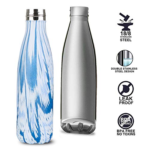 flintronic Botella Termica, 500ML Botella de Agua de Acero Inoxidable, Aislamiento de Vacío de Doble Pared, Botellas de Frío/Caliente Sin BPA & Eco Friendly, con 1 Portavasos y 1 Cepillo