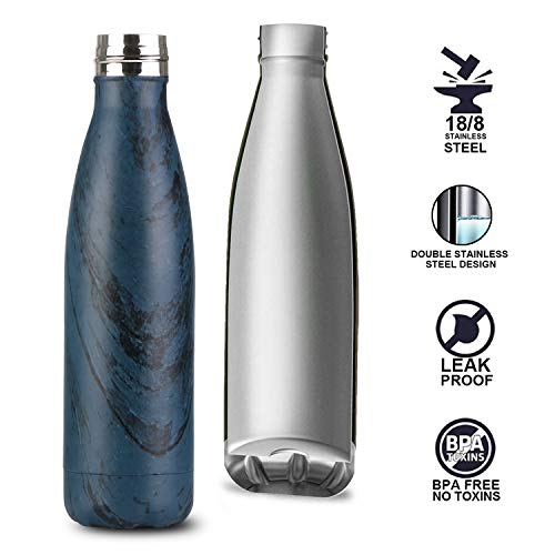 flintronic Botella Termica, 500ML Botella de Agua de Acero Inoxidable, Aislamiento de Vacío de Doble Pared, Botellas de Frío/Caliente Sin BPA & Eco Friendly, con 1 Portavasos y 1 Cepillo