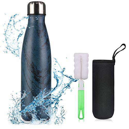 flintronic Botella Termica, 500ML Botella de Agua de Acero Inoxidable, Aislamiento de Vacío de Doble Pared, Botellas de Frío/Caliente Sin BPA & Eco Friendly, con 1 Portavasos y 1 Cepillo