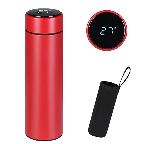 flintronic Taza de Viaje, Termo Taza 500ML Travel Mug, Frasco de Vacío de Acero Inoxidable, Pantalla LED Táctil Inteligente con Temperatura, Térmica de Doble Pared, Aislado al Vacío - Rojo