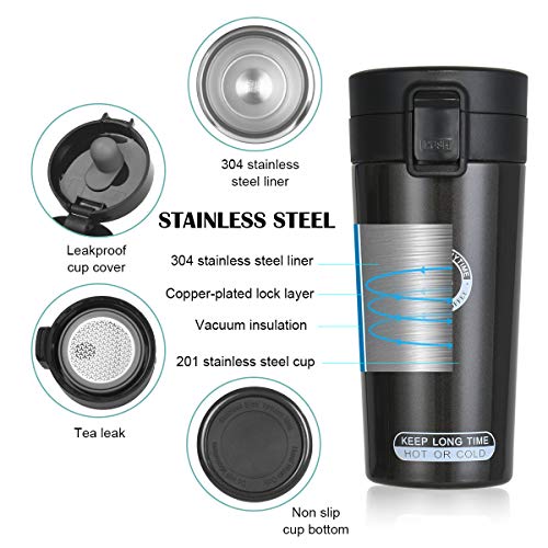 flintronic Termo Taza 350ML Travel Mug, Taza de Viaje, Frasco de Vacío de Acero Inoxidable,Pantalla LED Táctil Inteligente con Temperatura,Térmica de Doble Pared, Aislado al Vacío, para Niños, Oficina