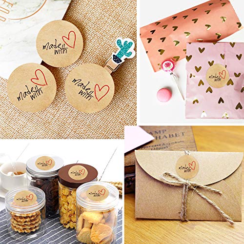 FLOFIA 50pcs (7,3x12,5cm) Bolsas Bolsitas Sobre Papel Kraft Pequeñas Estraza Marrón + 60pcs Pegatinas para Regalos Navidad Fiesta Caramelos Galletas Semillas Granos de Café Cuentas de Bricolaje