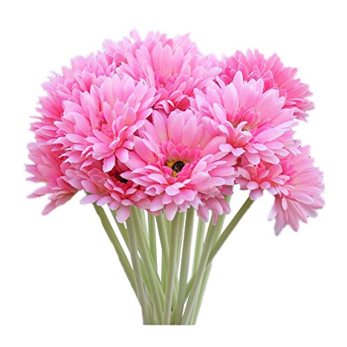 Flor artificial de Gerbera - TOOGOO(R) 10 piezas de flor artificial de Gerbera de sede para banquete de boda fiesta casa ramo de novia rosado