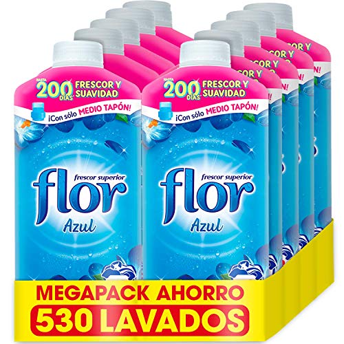 Flor - Suavizante para la ropa concentrado, aroma azul - Pack de 10, hasta 530 dosis