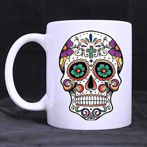 Floral Sugar Skull Tazas de café de cerámica blanca Taza 11oz tamaños