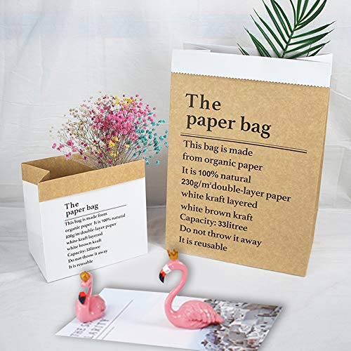 Flores Bolsas doble capa de papel Kraft bolsas reutilizables bolsa de regalo del partido hogar Decoración Bodas Suministros de almacenamiento de papel de las flores, ultramarinos, Baguette (Brown-M)