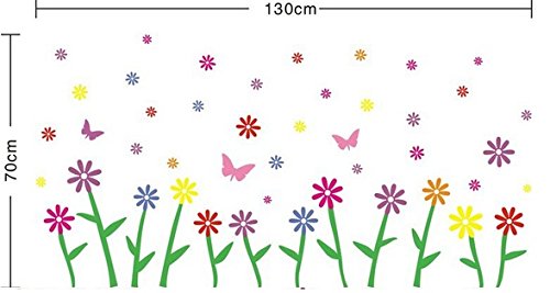 Flores coloridas Mariposas en el prado Flores de campo Etiqueta de la pared mural colorido grande Art deco casa Decoración de pared decoración