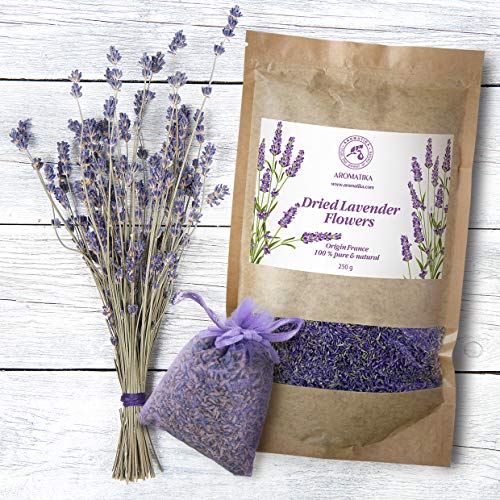 Flores Secas de Lavanda 250g - Provenza Francesa - 100% Puras y Naturales - Mejor Olor a Lavanda - Bolso Grande Revendible - Brotes de Lavanda Fragantes