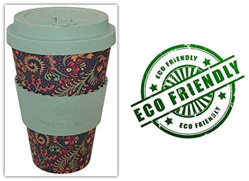 FLORIDITTA por Happy Earth (Taza de café ecológica reutilizable 450 ml, hecha con fibra de bambú natural orgánica, se puede utilizar como taza de viaje o taza de café casera)