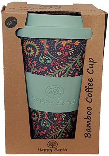 FLORIDITTA por Happy Earth (Taza de café ecológica reutilizable 450 ml, hecha con fibra de bambú natural orgánica, se puede utilizar como taza de viaje o taza de café casera)