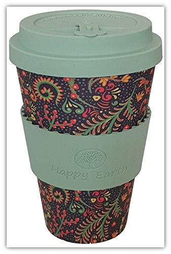 FLORIDITTA por Happy Earth (Taza de café ecológica reutilizable 450 ml, hecha con fibra de bambú natural orgánica, se puede utilizar como taza de viaje o taza de café casera)