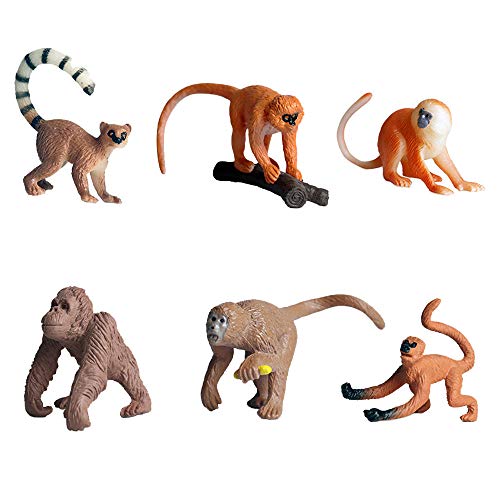 FLORMOON 6 Piezas pequeñas Figuras de Mono Realistic Juguete Animal Animal Figure Early Educational Toys Science Project Christmas Birthday Gift for Kids