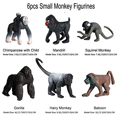 FLORMOON 6 Piezas pequeñas Figuras de Mono Realistic Mono Juguete Animal Figure Early Educational Toys Science Project Christmas Birthday Gift for Kids