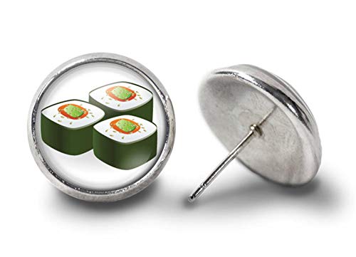 Flower World - Pendientes Sushi Earr Sushi Roll Earr Pendientes Pendientes Pendientes California Roll Jewelry Joyas de Sushi para Mujer Adorno de Cristal cúpula