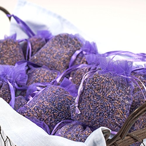 Flowers Story - Pack de 15 bolsitas de lavanda biológica comestible de Aix-En-Provence, bolsas de organza, contenido de cada bolsa 10 g, total 150 g