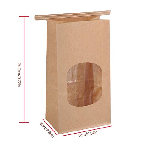 Flushzing 50pcs Panadería Bolsas con Ventana Clara Panadería Las Bolsas con Sellado a Prueba de Grasa Kraft Bolsa de Papel para Alimentos Snacks Cookies café, S