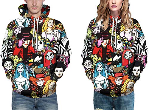 FLYCHEN Hombre Sudaderas con Capucha Serie de Halloween Impresión 3D Manga Larga Hoodies Calabaza - Zombi 333, L