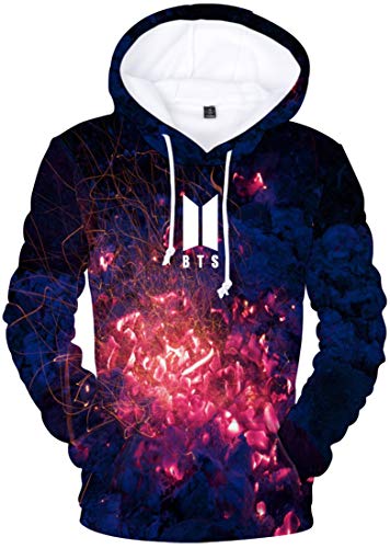 FLYCHEN Sudadera con Capucha BTS Love Yourself 3D Impreso para Mujeres Hip Hop Top Pullover Casual Cool Street Women's Sweatshirt - Fuegos Artificiales - L