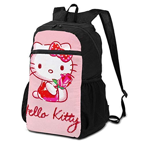 Flying Doraemon Mochila de viaje plegable con cremallera bolsa de escuela de viaje para hombres mujeres adolescentes universitarios regalo Hello Kitty con flor talla única