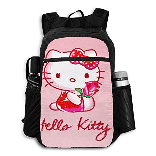 Flying Doraemon Mochila de viaje plegable con cremallera bolsa de escuela de viaje para hombres mujeres adolescentes universitarios regalo Hello Kitty con flor talla única