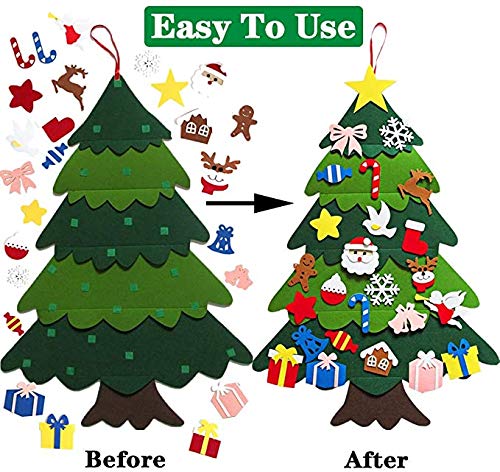 Flysee 3D Arbol Navidad Fieltro DIY，3.3ft 25 Piezas Arbol de Navidad Fieltro Decoración ，Colgante de Pared Niños Adornos Extraíbles para Niños Decoraciones de Navidad Año Nuevo Navidad Regalo