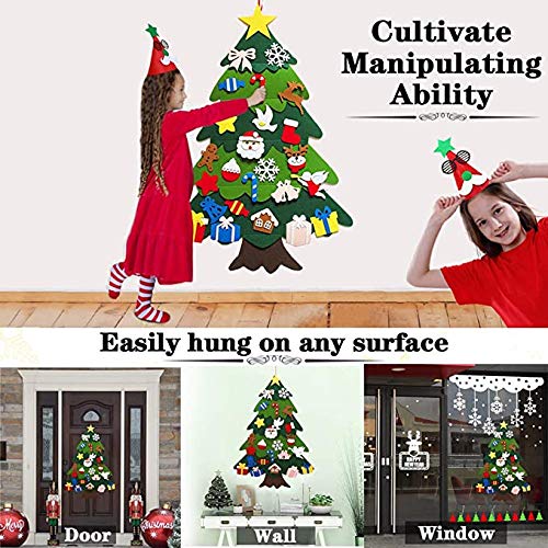 Flysee 3D Arbol Navidad Fieltro DIY，3.3ft 25 Piezas Arbol de Navidad Fieltro Decoración ，Colgante de Pared Niños Adornos Extraíbles para Niños Decoraciones de Navidad Año Nuevo Navidad Regalo