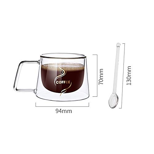 FLZTCEG Doble capa de vidrio Inicio de aislamiento de la correa de la manija taza de café transparente con tapa pequeña taza de té de alta borosilicato resistente al calor casa tazas Utensilios de coc