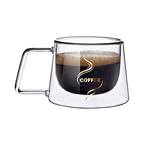 FLZTCEG Doble capa de vidrio Inicio de aislamiento de la correa de la manija taza de café transparente con tapa pequeña taza de té de alta borosilicato resistente al calor casa tazas Utensilios de coc