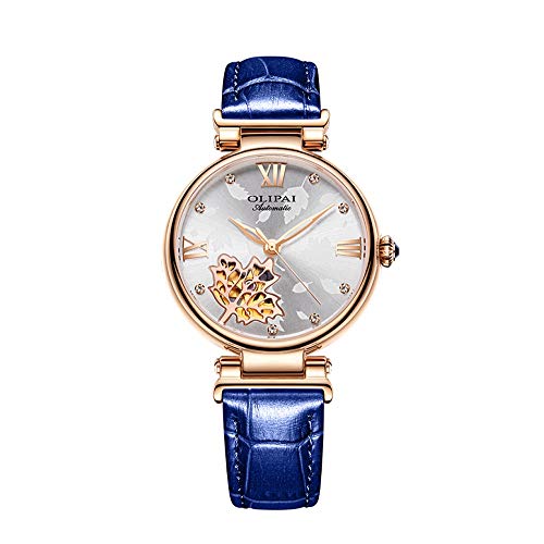 FNCUR Reloj de Mujer Impermeable Reloj Luminoso mecánico automático de Acero de la Correa de Las Mujeres de la Moda Informal de Oro Rosa y Negro Harina bellamente empaquetados Caja de