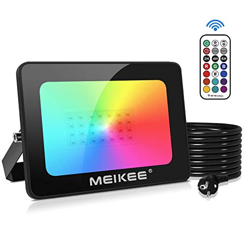 Foco Led RGB 36W, MEIKEE Foco Colores con Control Remoto, 4 Modos 16 Colores Foco Led Exterior, IP66 Impermeable Iluminación Decoracion para Patio, Fiesta, Navidad [Clase de eficiencia energética A++]