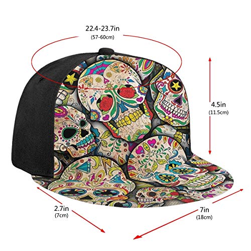 FONDSILVER Día de los Muertos Azúcar Patrón Unisex Juventud 3D Impreso Ajustable Gorra De Béisbol Sombreros Hip Hop Sol Gorras Para Hombres Mujeres Niños Niñas Negro