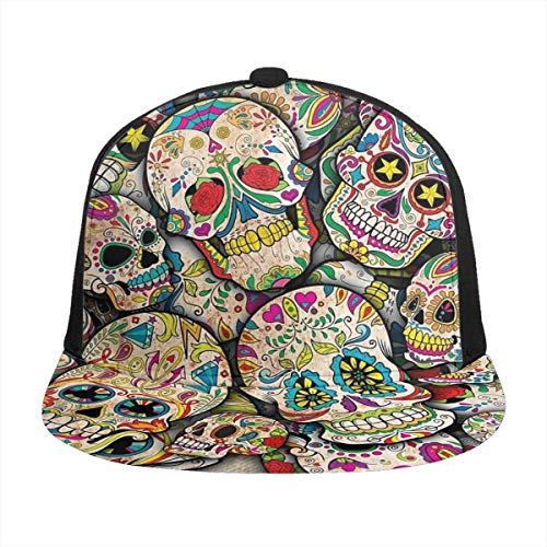 FONDSILVER Día de los Muertos Azúcar Patrón Unisex Juventud 3D Impreso Ajustable Gorra De Béisbol Sombreros Hip Hop Sol Gorras Para Hombres Mujeres Niños Niñas Negro