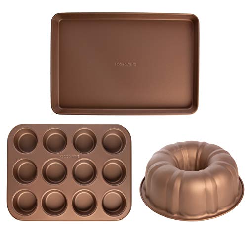 Food & Wine (3 piezas) Set de utensilios para hornear antiadherentes Bundt Cake Pan Muffin Tin hornear bandeja bandeja bandeja horno bandejas antiadherente cocina hornear Set