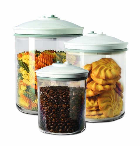 Foodsaver FSC003-I-065 - Set de 3 tarros de envasado al vacío + FFC008X Recipiente para envasar al vacío, 1,9 L, 1.8 litros, 0 Decibelios, Plástico, Transparente y Verde